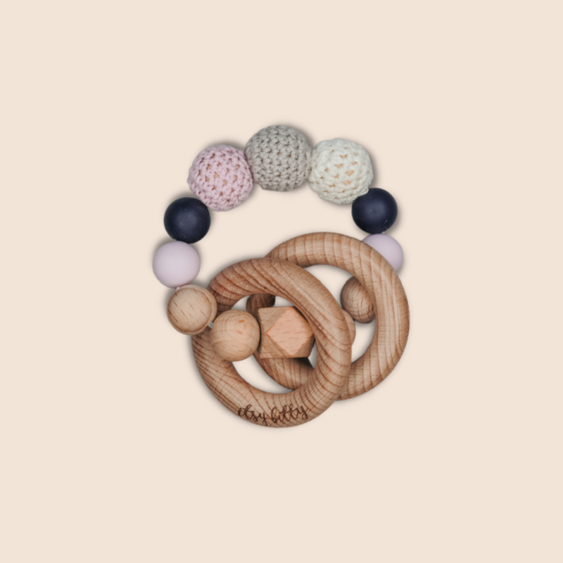 Itsy Bitty Violet Silicone Wood Teether Bracelet Rattle