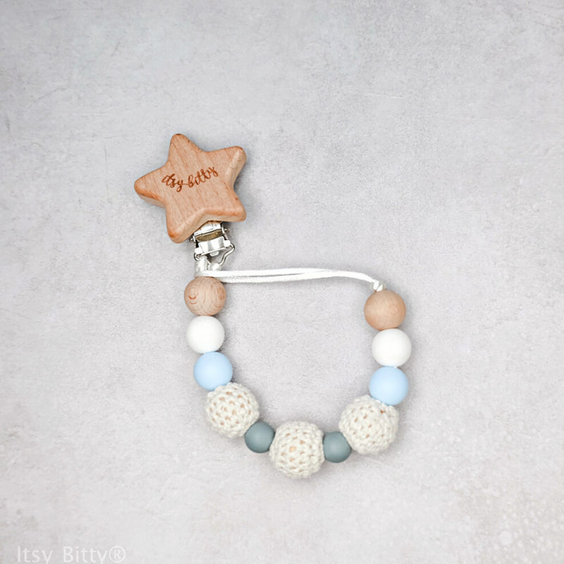 Itsy Bitty Silicone and Wood Pacifier Clip Star Hudson Itsy Bitty
