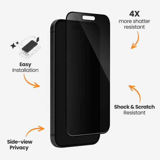 EFM Privacy Glass Screen Armour iPhone 16 - Black Transparent