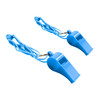Bag of 100 Light Blue Plastic Whistles with Lanyard Neck Cord