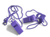 Bag of 100 Purple Plastic Whistles with Lanyard Neck Cord