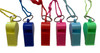 Bag of 100 Pink Plastic Whistles with Lanyard Neck Cord