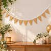 Plain With White String Hessian Bunting 3m with 14 Pennants