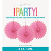 Pack of 3 Hot Pink Solid 6" Tissue Paper Fans