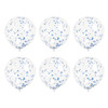 Pack of 6 Clear Latex Balloons with Royal Blue Confetti 12"