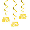 Pack of 3 32" Happy Birthday Gold Foil Hanging Swirl Decorations