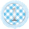 Blue Gingham 1st Birthday Round Foil Balloon 18"