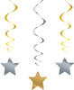 Pack of 3 26" Silver & Gold Star Hanging Swirl Decorations