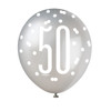 Pack of 6 Birthday Glitz Black, Silver, & White Number 50 12" Latex Balloons