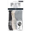 Pack of 6 Birthday Glitz Black, Silver, & White Number 60 12" Latex Balloons