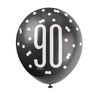 Pack of 6 Birthday Glitz Black, Silver, & White Number 90 12" Latex Balloons