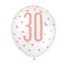 Pack of 6 12" Birthday Rose Gold Glitz Number 30 Latex Balloons