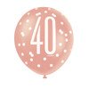 Pack of 6 12" Birthday Rose Gold Glitz Number 40 Latex Balloons