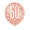 Pack of 6 12" Birthday Rose Gold Glitz Number 60 Latex Balloons