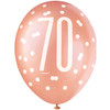 Pack of 6 12" 70 Birthday Rose Gold Glitz Latex Balloons