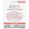 Pack of 6 12" Clear Printed Rose Gold "Happy Birthday" Balloons with Confetti