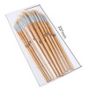 Pack of 12 Assorted Size Wooden Round Handle Bristle Hair Artist Paint Brush Set