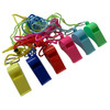 Bag of 10 Blue Plastic Whistles with Lanyard Neck Cord