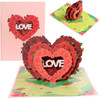 Triple Rose Heart "LOVE" 3D Pop Up Greeting Card - Valentine's Day Wedding Anniversary Birthday