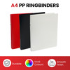 Pack of 3 A4 PP Ring Binders – 25mm Spine, 2 O-Ring Mechanism, 700 Micron Durable Cover – Red, White, Black