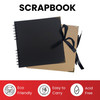 Pack of 2 Spiral Bound 180gsm Kraft & Black Scrapbooks with Ribbon Closure and Metal Corners - 30 Sheets 20x20cm