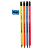 Pack of 12 Neon Rubber Tipped Graphite Pencils With Sharpener