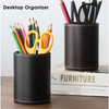 Black PU Leather Pencil Cup for Desktop Stationery Organizer 8 x 11cm
