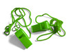 Pack of 15 Green Plastic Whistles with Lanyard Neck Cord