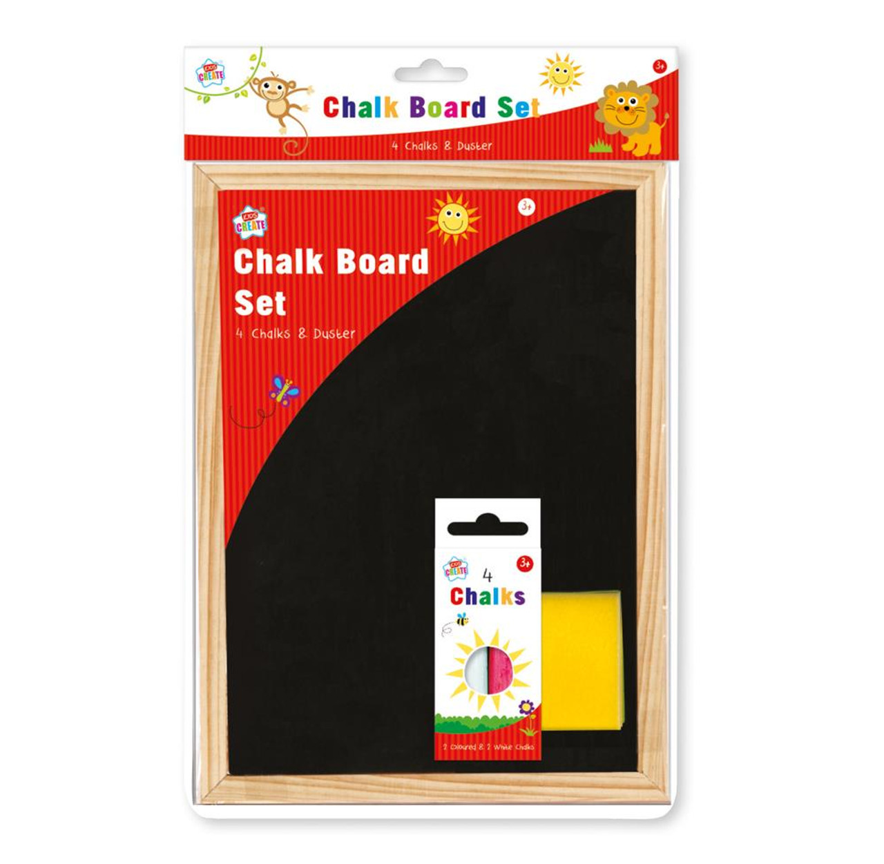Chalkboard and Duster Set 4 Chalks, Black Board and Duster