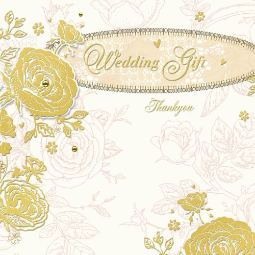 Pack of 6 Gold Roses Design Wedding Gift Thank You Cards Stationery