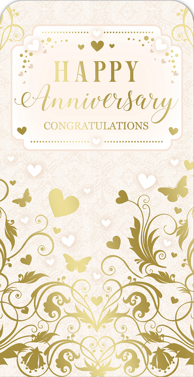 Premium Vector | Happy anniversary wishing tag with a gift box and hearts