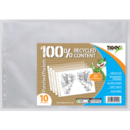 Punched Pocket A3 Landscape Strong Premier 90 Micron Transparent Poly Wallets Glass Clear Sheet Protector Sleeve – 78214 (Pack Of 10 X 1 - View #5