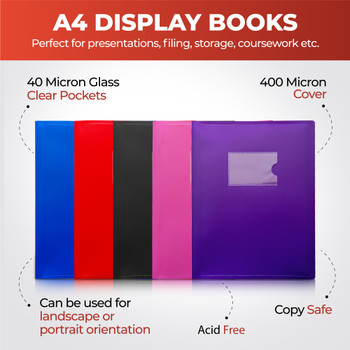 A4 Red Flexible Cover 20 Pocket Display Book