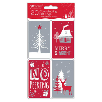 Pack of 20 Cosy Christmas Co-ordinating Self Adhesive Tags