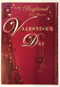 Boyfriend - Sentimental Verse Morden Gold & Red Love Heart Valentine's Day New Card