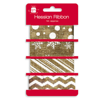 Pack of 4 Assorted 1m Christmas Hessian Ribbions Pack of 4 Assorted 1m Christmas Hessian Ribbions