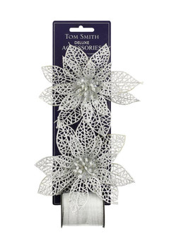 Deluxe Ponsettia Silver Flower Christmas Decoration