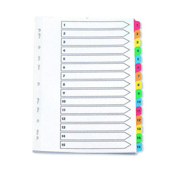 A4 White 1-15 Multi Colour Numbered and Multi Punched Index Tabs