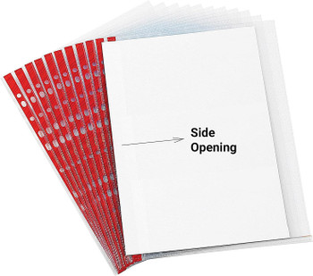 Pack of 25 A4 Side Opening Red Strip Delux Punched Pockets