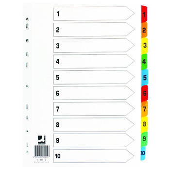 Q-Connect 1-10 Index Multi-punched Reinforced Board Multi-Colour Numbered Tabs A4 White KF01519