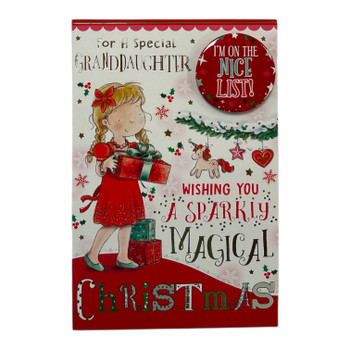 For a Special Granddaughter Sparkly Magical Christmas Card With Badge For a Special Granddaughter Sparkly Magical Christmas Card With Badge