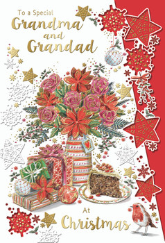 To a Special Grandma and Grandad Stack of Gifts Design Christmas Card