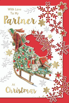 With Love to My Partner Gifts on Sleigh Design Christmas Card