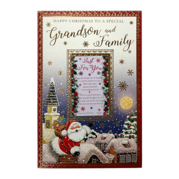 For Grandson & Family Santa Rooftop Design Christmas Card with Keepsake Card For Grandson & Family Santa Rooftop Design Christmas Card with Keepsake Card