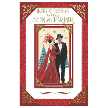 To a Dear Son and Partner Couple Photo Frame Design Christmas Card
