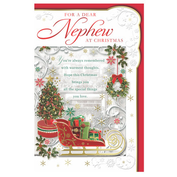 For a Dear Nephew Sleigh With Gifts Design Christmas Card