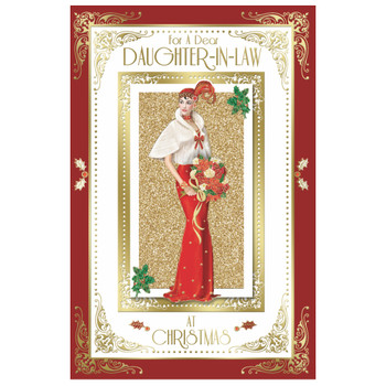 For Daughter In Law Elegant Woman Holding Flowers Design Christmas Card For Daughter In Law Elegant Woman Holding Flowers Design Christmas Card