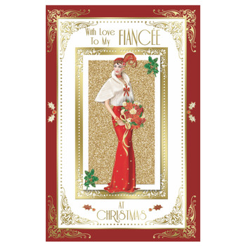 With Love to My Fiancee Lady With Bunch of Flower Design Christmas Card
