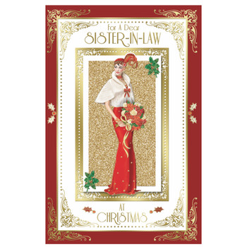 For Sister In Law Elegant Woman Holding Flowers Design Christmas Card For Sister In Law Elegant Woman Holding Flowers Design Christmas Card