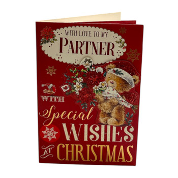 Cute Teddy and Festive Wishes With Love To My Partner Christmas Card Cute Teddy and Festive Wishes With Love To My Partner Christmas Card